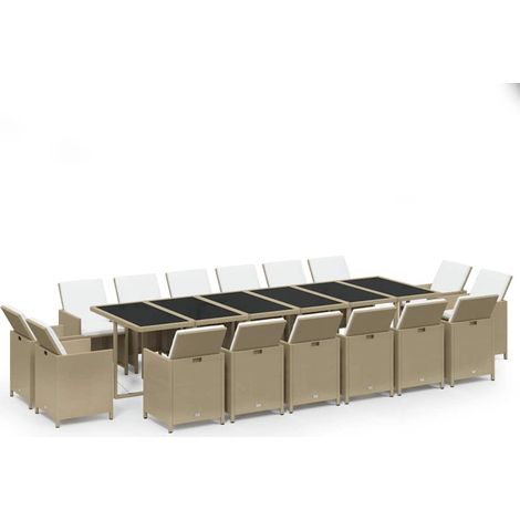 Maison Exclusive - Set da Pranzo per Giardino 17pz con Cuscini in Polyrattan Beige (1/5)