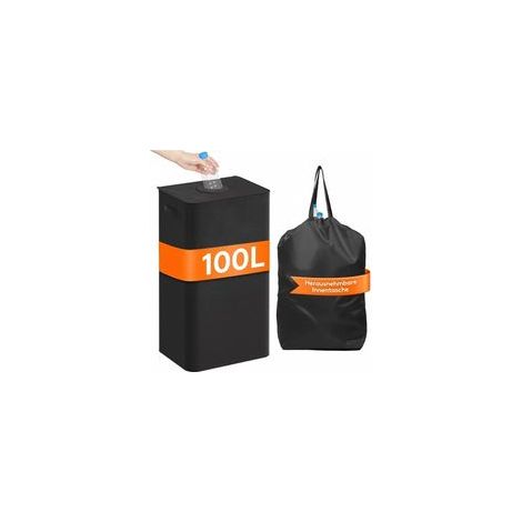 100L Noir Collecteur de Bouteilles avec Couvercle, Poubelle Tri Selectif pour Plastique, Bouteilles Verre, Poubelle Exterieur de Recyclage avec Trou, Poubelle Cuisine Rangement de Bouteilles