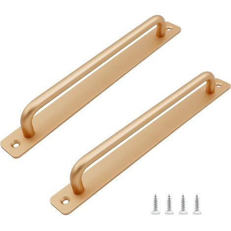 Tirador de puerta corredera en 2 piezas, longitud 243 mm, con placa trasera, de aleación de aluminio, adecuado para muebles, dorado, con tornillos (1/5)