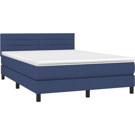 Box Spring Bed with Mattress&LED Blue 140x200cm Fabric vidaXL (1/4)