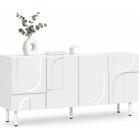 Buffet géométrique blanc 160 cm, design moderne, rangement fermé silencieux, pieds métal, idéal pour salle à manger ou salon minimaliste  CHICFURN (1/5)