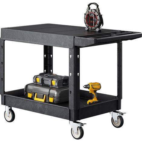 Chariot de Service, 1180x650x865 mm, Desserte à Roulettes Utilitaire en Plastique Robuste à 2 Niveaux, Capacité Totale 250 kg, avec Roues Pivotantes 360° (2 avec Freins), pour Entrepôt, Garage (1/5)