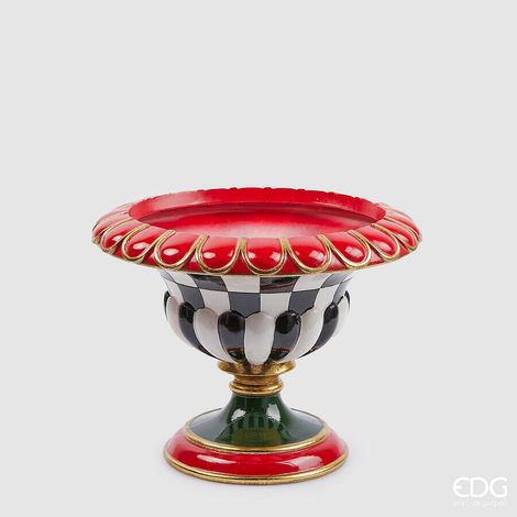 EDG Enzo De Gasperi Vaso Natale Scacchi Coppa H 26 Cm D 33 Cm Bianco Nero
