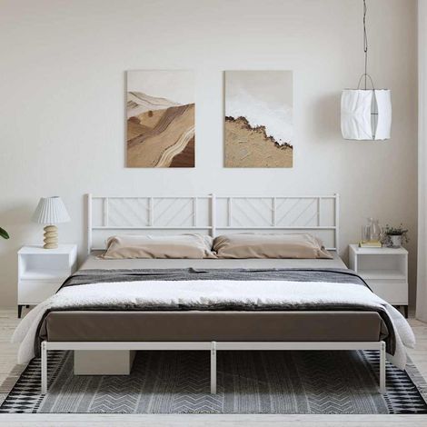 Bettgestell mit Kopfteil Metall Weiß 193x203 cm (1/5)