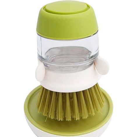 Trade Shop - Spazzola Con Dispenser Sapone Setole Rigide Antigraffio Lava Bicchieri Piatti Pentole - (1/4)
