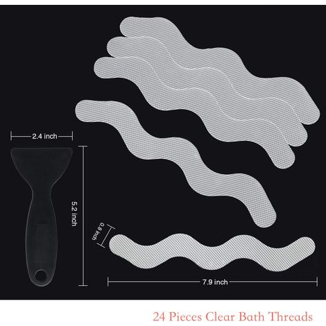 Lot de 24 autocollants antidérapants douche avec grattoir, bandes sécurité baignoire (1/4)