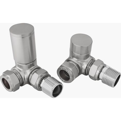 WarmeHaus 15mm Round Head Corner Radiator Valves Corner Towel Rail Valve Satin Nicke