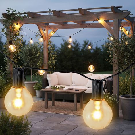 LED Solar Lichterkette mit 20 Glühbirnen auf 570 cm - warm weiß - Garten Deko Beleuchtung mit transparenten Lampen