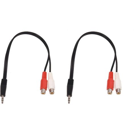 Câble audio avec deux prises casque stéréo 3,5 mm vers deux prises RCA, connecteurs mâles 3,5 mm vers deux connecteurs femelles RCA. (1/4)