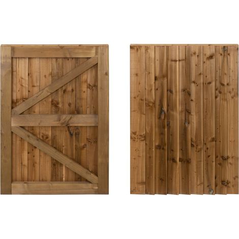 Featheredge wooden garden and side gates, fully framed and capped (v2)(H-900, W-675, brown finish)