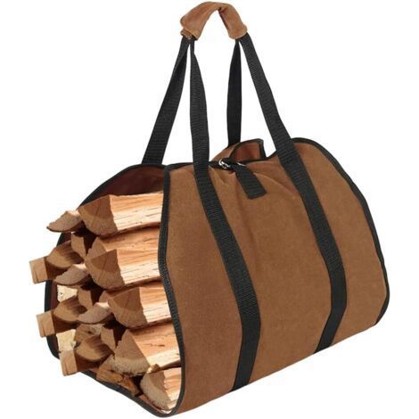 Firewood Carry Bag, Canvas Fireplace Log Bag, Foldable, Water Resistant Log Bag with Strong Handles for Wood Stoves, Logs Camping Accessories, 98 x 46 cm (1/5)