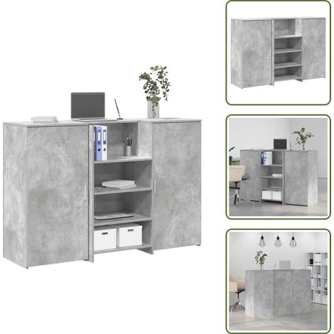 Comptoir de caisse - vidaXL Bureau de réception gris béton 155x50x103,5cm bois d'ingénierie - Armoire de rangement (1/5)