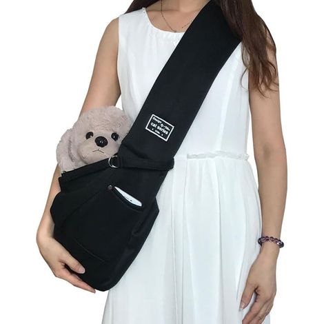 confezione di borsa per il trasporto di cuccioli, borsa per il trasporto di animali domestici a mani libere, borsa per il trasporto regolabile, adatta per esterni, viaggi, uso quotidiano (nero)