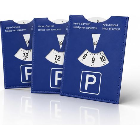 Set of 3 Blue Zone Parking Disc, European Manual Parking Timer Synthetic Leather Soft-Touch 11 x 15 cm Suitable for Cars, Motorcycles, Motorhomes, Easy to Read (1/5)