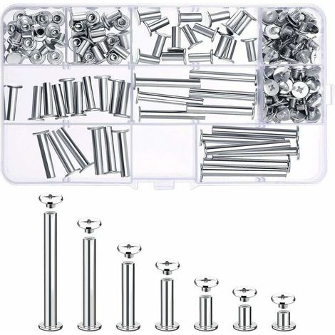 80 Ensemble Chicago Vis Assortiment Kit 7 Différentes Tailles en Métal Vis à Tête Rond Post Chicago Vis Bouton pour DIY Reliure de décoration en Cuir (1/5)