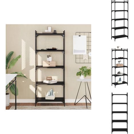 Bibliothèque à 5 niveaux noir 60x30x154 cm bois d'ingénierie - Bibliothèque Murale - Bibliothèque Design - Étagère Moderne - Meuble Rangement - Mobilier Salle À Manger (1/5)