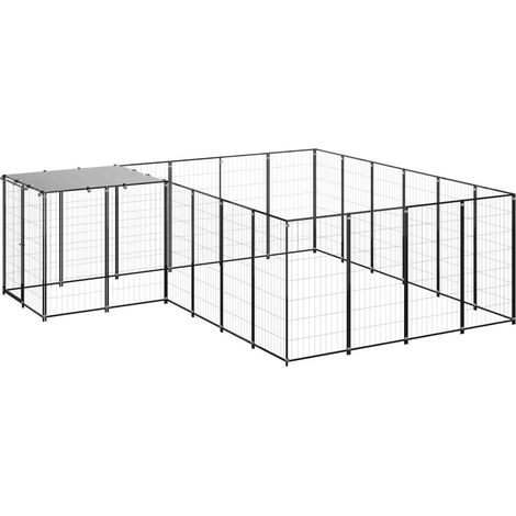 Chenil extérieur cage enclos parc animaux chien 8,47 m² 110 cm acier noir
