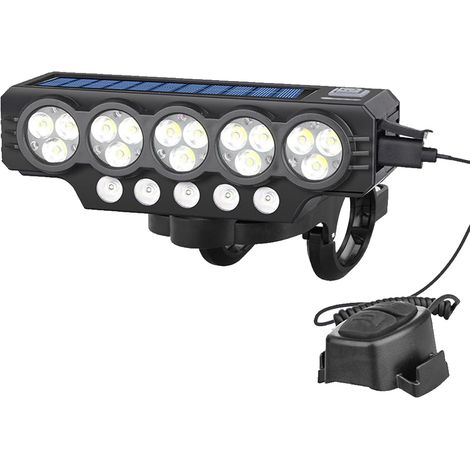 Lampe frontale solaire pour le vélo Lampe torche LED rechargeable par USB avec haut-parleur intégré et bandeau ajustable (1/5)