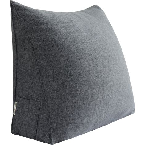 VERCART Lesekissen, Rückenkissen, Keilkissen, Lendenkissen, Rückenstützkissen für Bett, Sofa oder Bank, Leinenmischung Grau, 60 cm (1/5)
