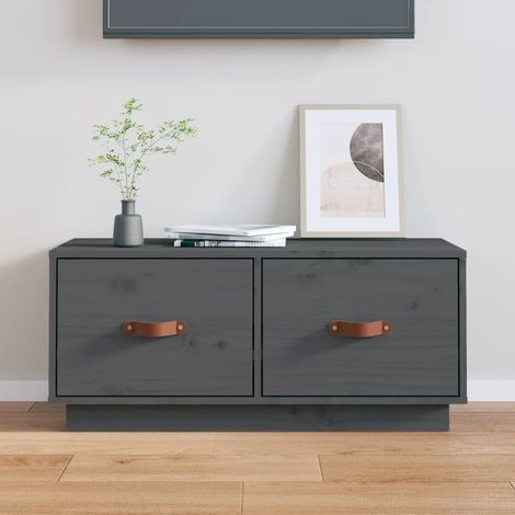 Meuble TV Gris 80x34x35 cm Bois de pin massif (1/5)