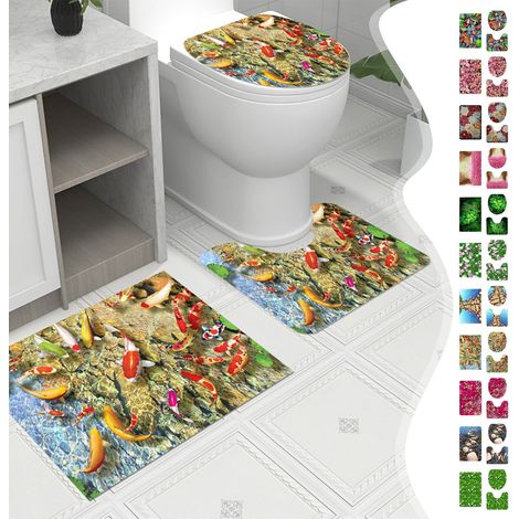 Tapis De Salle De Bain - 3 Pièces - Non Glissant - Absorbant - Polyester - Dimensions 40x40 cm 50x40 cm 50x80 cm - Kaki