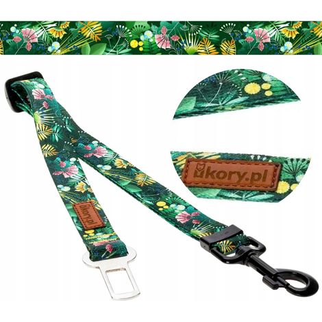 Guinzaglio regolabile per auto PER CANI 20 mm 45-75 cm Ukory verde CON FOGLIE (1/5)