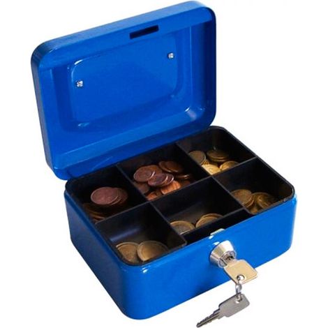 CASSETTA DI SICUREZZA PORTAVALORI CON VASSOIO PORTAMONETE + 2 CHIAVI 15 X 11 CM (1/4)
