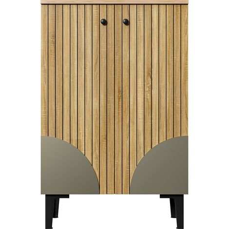 ELVMI Schuhschrank mit 2 Türen und Regalböden, für Flur und Eingang, aus MDF und Spanplatte, 60 × 32 × 94 cm, Natur (1/4)