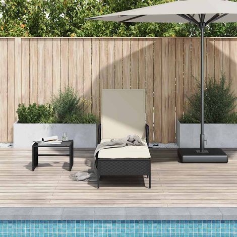 Sonnenliege Schwarz und Cremeweiß 55 x 200 x 92 cm Poly-Rattan