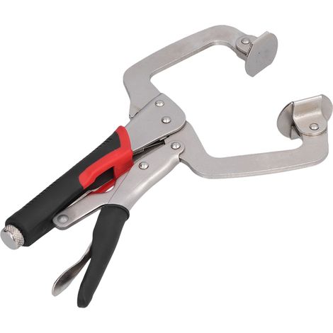 Pince de serrage en C avec poignée de protection confortable et mandrin rotatif, pour soudure et travail du bois. Serre-joint métallique à trou de poche. (1/5)