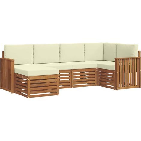 Conjunto de sofás de exterior 6 uds. Natural y Crema Poliéster vidaXL (1/5)