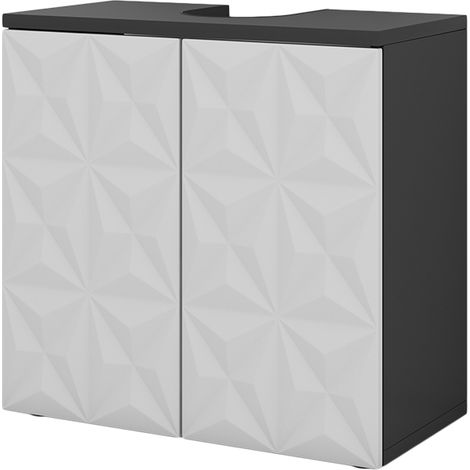 Mobile sottolavabo per bagno Edge, Nero, 60 x 57 cm con 2 porte, Vicco