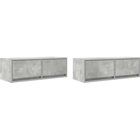 Lot de 2 meubles TV muraux finition grise béton 80 x 31 x 25 cm grand espace de rangement design contemporain en bois (1/5)