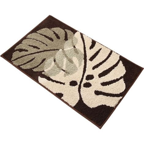 Promotion Tapis de Salle de Bain Nomeni à Motif Feuilles - Imperméable en Microfibre, Antidérapant, Décoratif - Couleur Marron (1/5)