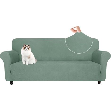 1 pièce Housse Canapé 3 Places, Extensible Antidérapante, Vert Clair, Protection Animale, Universelle pour Canapés à Accoudoirs (1/5)