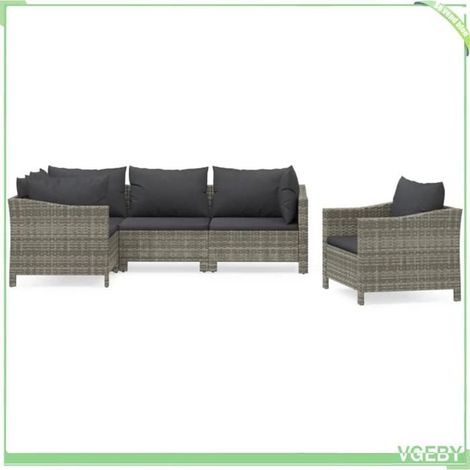 Ensemble de salon de jardin 5 pièces - FAFEICY - 3187280 - Résine tressée gris - Structure acier enduit - Coussins rembourrés (1/5)
