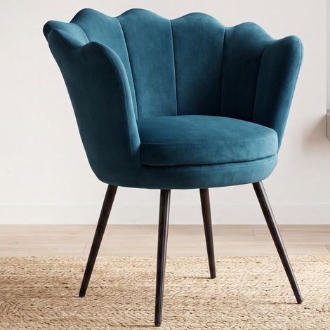 Wahson Freizeitsessel Samt-Bezug, Muschel-Sessel eleganten schwarzen Metallbeinen für Schlafzimmer und Wohnzimmer,Dunkelblau