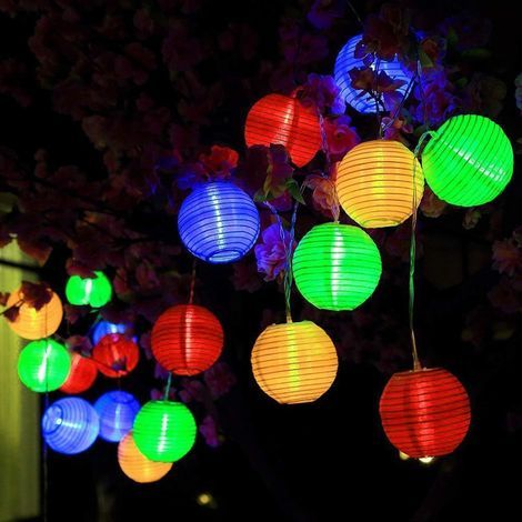 Lampe Lanterne LED Solaire, ALED LIGHT 20 LED IP65 étanche Guirlande Lumineuse LED Lanterne Lampion Solaire LED Intérieur et Extérieur pour Jardin Fête Nol (Rouge, Vert, Bleu, Jaune) [ (1/5)