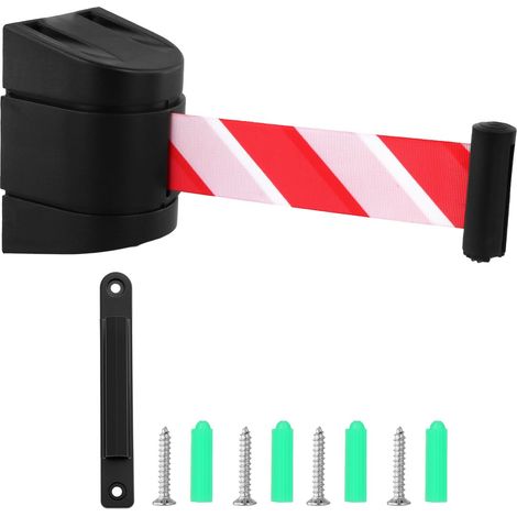 Barrière de ceinture rétractable, boîtier ABS 5 m, ceinture de sécurité rouge et blanche avec vis (1/5)
