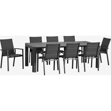 Set Tavolo Rettangolare Arnadine (220x100 cm) e 8 Sedie da Giardino Impilabili in Alluminio Karena SKLUM