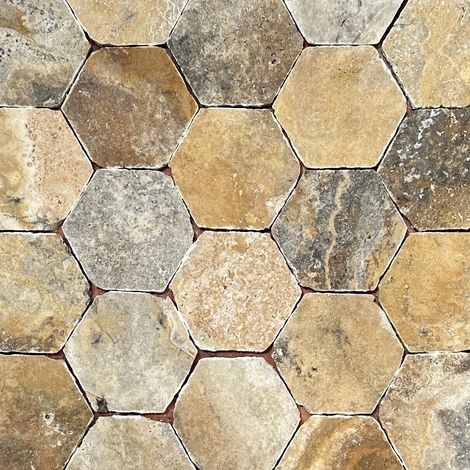 Faïence Travertin Premier choix - Scabos - Vieilli - 15x15x1,2cm Hexagone (1/4)