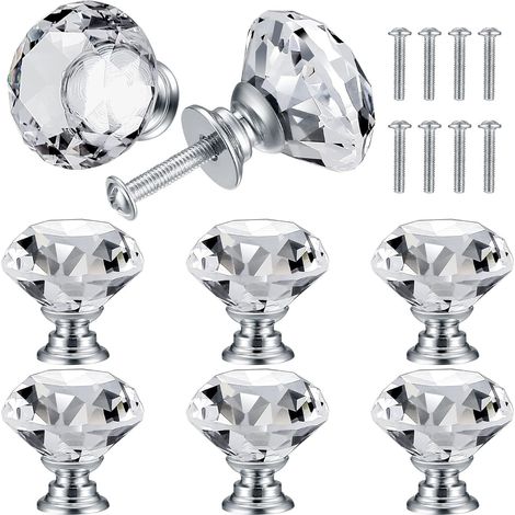 8 Pièces Boutons de Meuble, Bouton de Porte de Cristal, Poignées de Diamant, 30 mm (1/4)