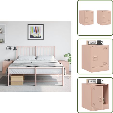 The Living Store Nachttische 2 Stk. Rosa 34,5x39x44 cm Stahl - Nachttisch - Rosa Nachttisch - Schlafzimmermöbel - Kommoden - Sideboard (1/5)