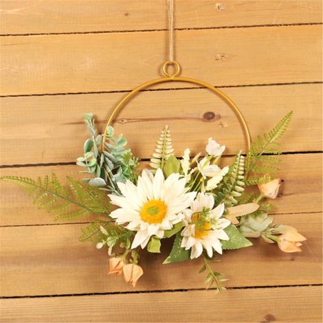Guirlande Fleurie Artificielle - Anneau En Fer - Tournesol Simulé - Décoration Murale Extérieure Intérieure - 35 Cm - Multicolore - 1 Pièce (1/5)