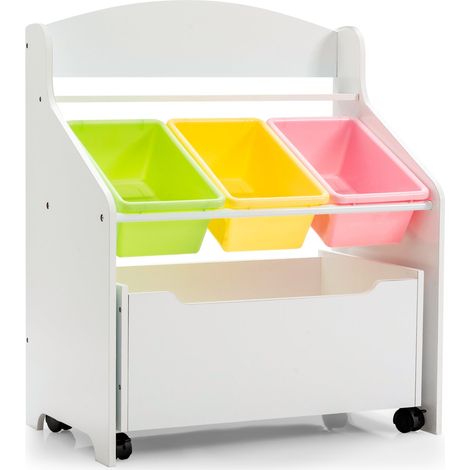 Mobiletto portagiochi con 3 contenitori estraibili 635 x 38 x 76 cm ruote ergonomiche stile moderno MDF naturale 200012784
