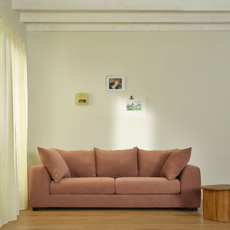 Canapé droit 4 places en tissu effet lin terracotta (1/5)