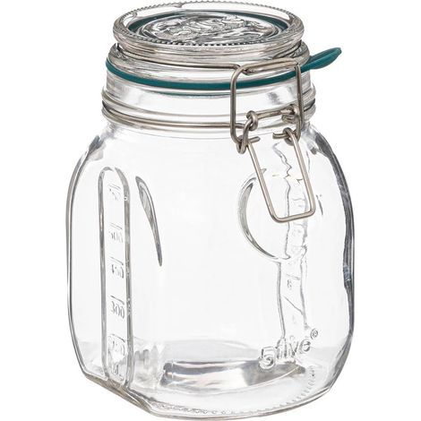 - Barattolo in vetro - Contenitore per alimenti - Conservazione di alimenti secchi e liquidi - Cucina e dispensa - Trasparente - 12,5x9,7x15,3 cm (1/5)