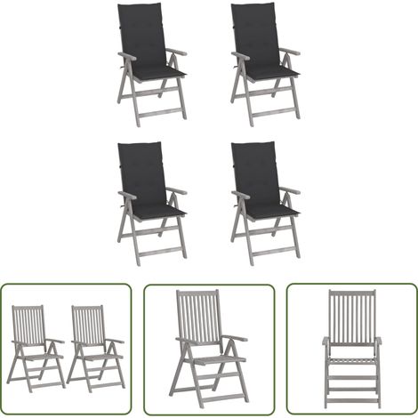 The Living Store Hochlehner Verstellbar 4 Stk. mit Auflagen Massivholz Akazie - Gartensessel - Hochlehner - Gartenmöbel - Esszimmergarten - Holzsessel (1/5)