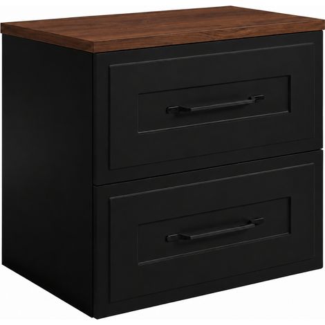 Meuble sous-vasque suspendu 60 cm, 2 tiroirs, avec plan de travail, fermeture douce, Noir, poignées noires, 60 x 46 x 58,6 cm (1/5)
