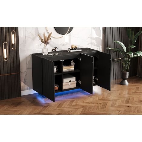 Armoire moderne au design épuré, avec lumières intégrées. Finition en marbre noir. Idéale pour la décoration de la chambre à coucher. Meuble de rangement de 120 cm de hauteur. (1/5)